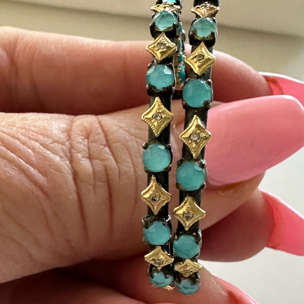Armenta Crevilli Gold, Turquoise and Diamond Earrings with Intricate Design